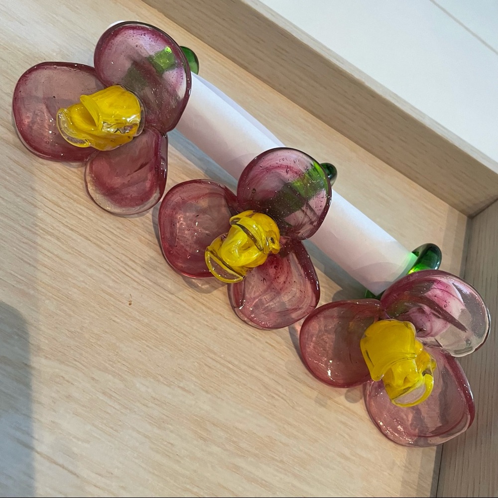 3 handblown glass flower napkin rings